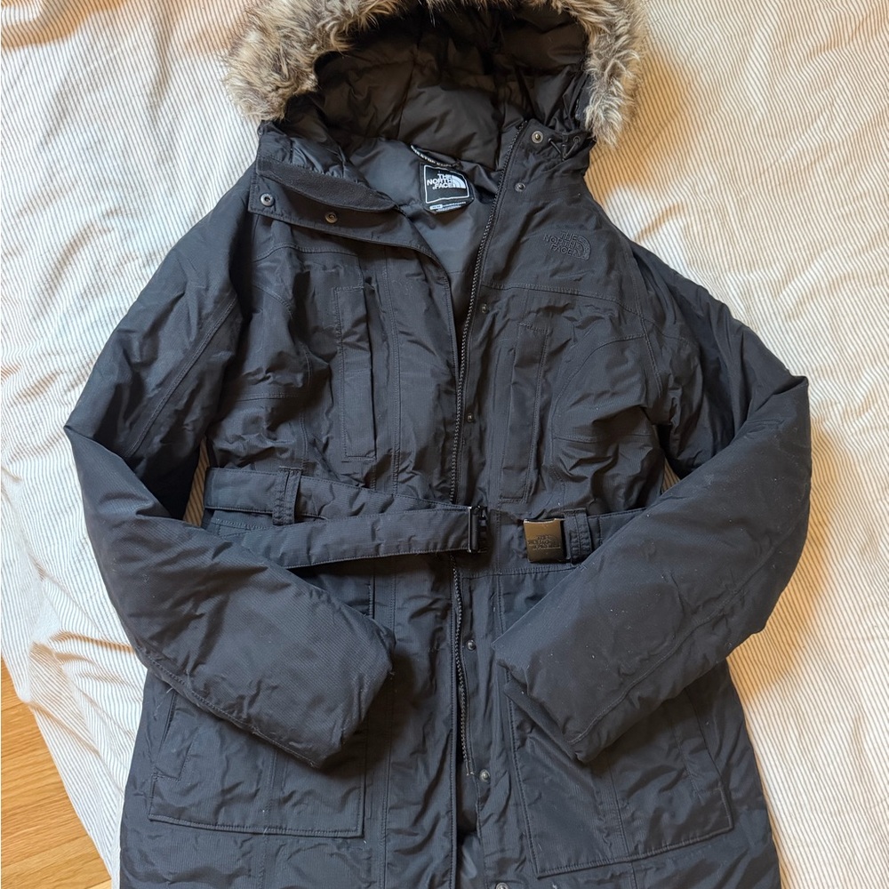 The North Face Black Hooded Coat with Fur Trim